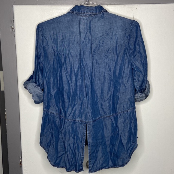 Cloth and Stone womens long sleeve roll cuff button up Chambray Tencel Sz L Blue - Picture 2 of 10